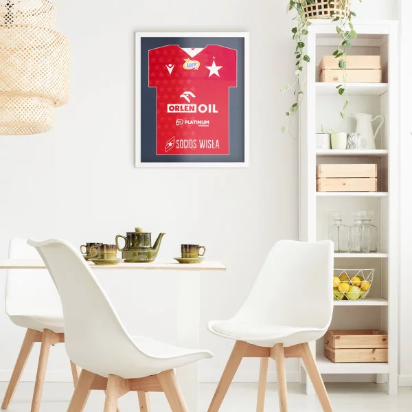 Cadre pour maillots Comfort White avec passe-partout 53,4x63,4 cm | blanc-bleu foncé | verre synthétique (1 mm)
