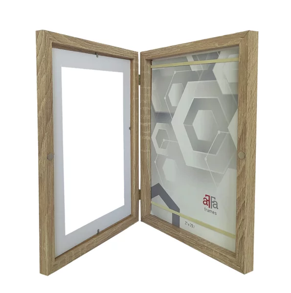 Holz Bilderrahmen Draw zum Öffnen - für DIN A4 Bilder 21x29,7 cm (DIN A4) | birke weiß | Kunstglas (1 mm)