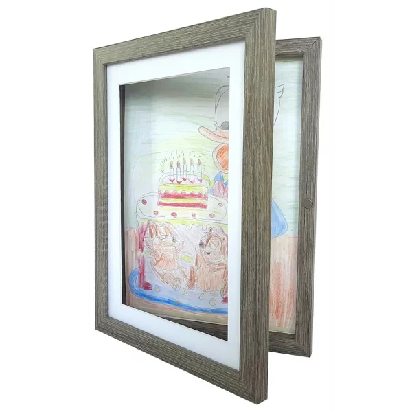 Holz Bilderrahmen Draw zum Öffnen - für DIN A4 Bilder 21x29,7 cm (DIN A4) | eiche sonoma | Kunstglas (1 mm)