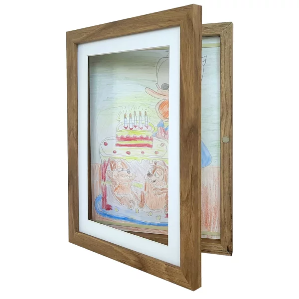 Holz Bilderrahmen Draw zum Öffnen - für DIN A4 Bilder 21x29,7 cm (DIN A4) | eiche | Kunstglas (1 mm)