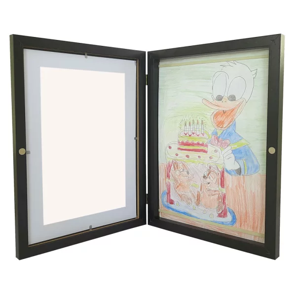 Holz Bilderrahmen Draw zum Öffnen - für DIN A4 Bilder 21x29,7 cm (DIN A4) | schwarz | Kunstglas (1 mm)