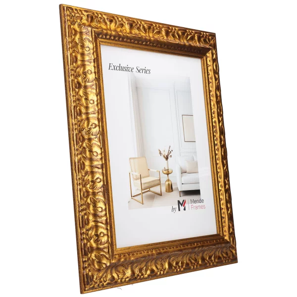 Holz Bilderrahmen Tanur nach Maß Gold | Normalglas (2 mm)