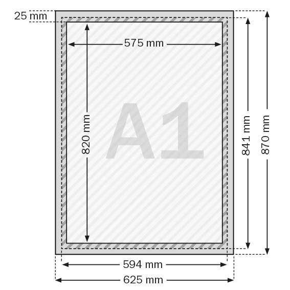 25 mm Klapprahmen selbstklebend DIN A1 59,4x84,1 cm (A1) | silber | Kunstglas mattiert (1 mm)