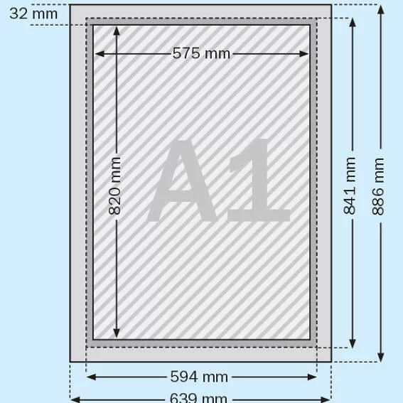 32 mm Klapprahmen 59,4x84,1 cm (A1) | silber | Kunstglas mattiert (1 mm)