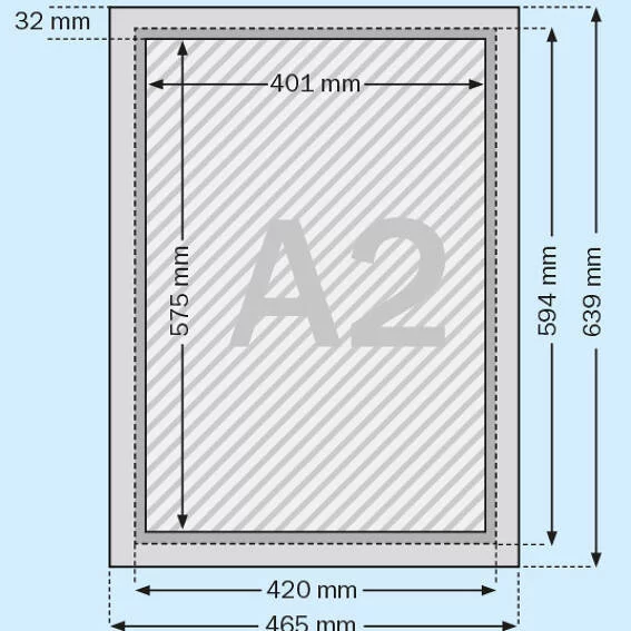 32 mm Klapprahmen 42x59,4 cm (A2) | silber | Kunstglas mattiert (1 mm)
