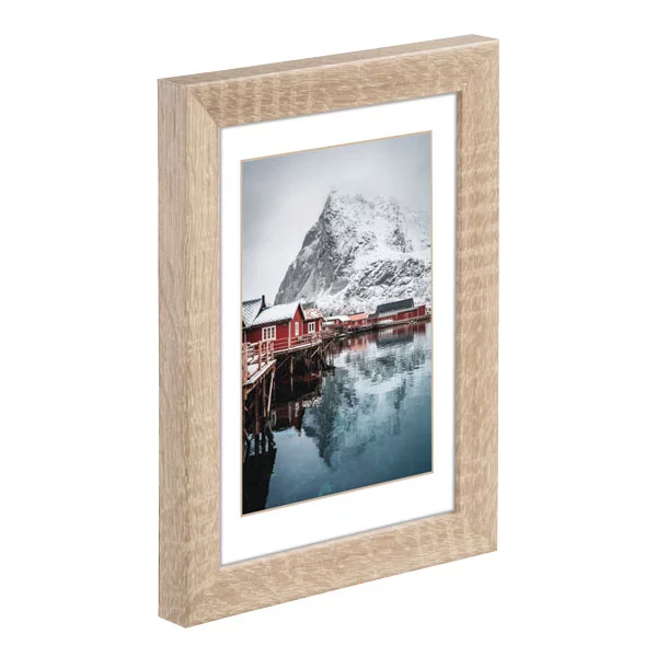 Holz Bilderrahmen Oslo (MDF) inkl. Passepartout 10x15 cm | Eiche | Normalglas (2 mm)