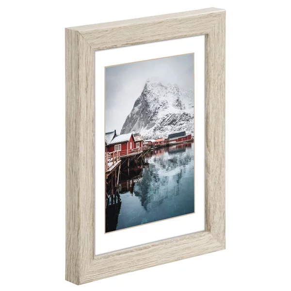 Holz Bilderrahmen Oslo (MDF) inkl. Passepartout 10x15 cm | Graukiefer | Normalglas (2 mm)