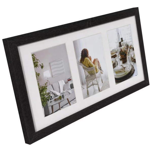 Holz Bilderrahmen Modern für mehrere Bilder 3x10x15 cm | Schwarz | Normalglas (2 mm)