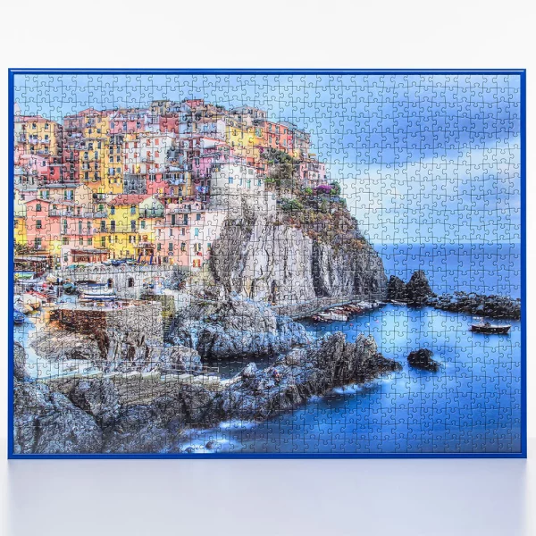 Cadre pour puzzles en aluminium pour 2000 pièces 69,2x96,8 cm | bleu RAL 5010 | verre synthétique (1,5 mm)