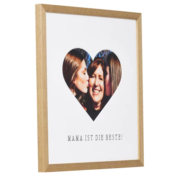 Bilderrahmen mit Herz-Passepartout & Text "Mama ist die Beste!" 30x30 cm | Eiche | Normalglas (2 mm)