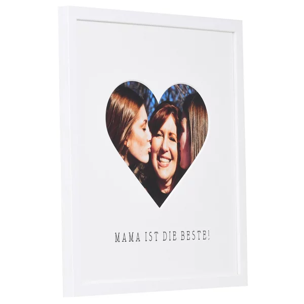 Bilderrahmen mit Herz-Passepartout & Text "Mama ist die Beste!" 30x30 cm | weiß | Normalglas (2 mm)