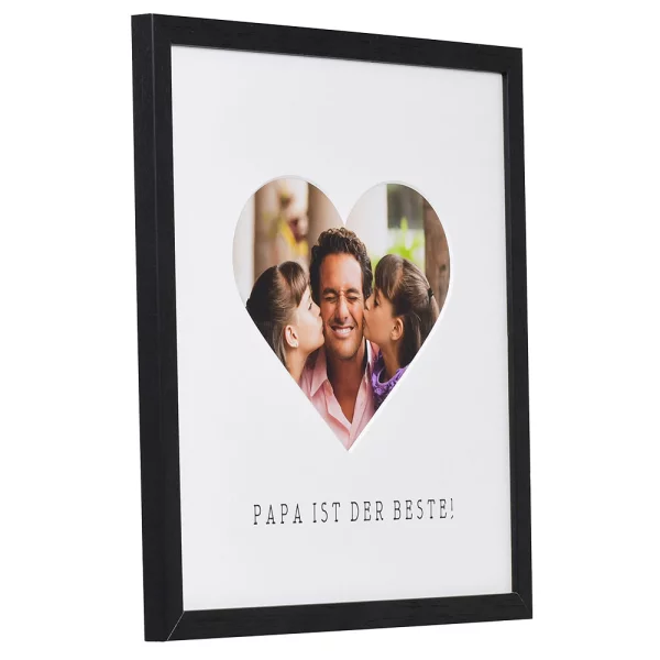 Bilderrahmen mit Herz-Passepartout & Text "Papa ist der Beste!" 30x30 cm | schwarz | Normalglas (2 mm)