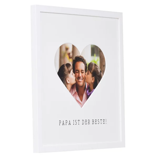 Bilderrahmen mit Herz-Passepartout & Text "Papa ist der Beste!" 30x30 cm | weiß | Normalglas (2 mm)