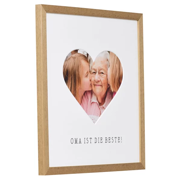 Bilderrahmen mit Herz-Passepartout & Text "Oma ist die Beste!" 30x30 cm | Eiche | Normalglas (2 mm)