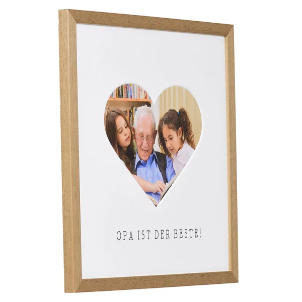 Bilderrahmen mit Herz-Passepartout & Text "Opa ist der Beste!" 30x30 cm | Eiche | Normalglas (2 mm)