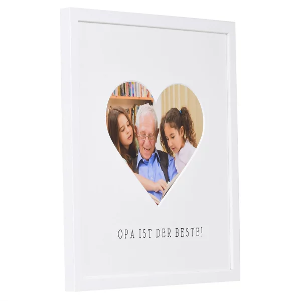 Bilderrahmen mit Herz-Passepartout & Text "Opa ist der Beste!" 30x30 cm | weiß | Normalglas (2 mm)