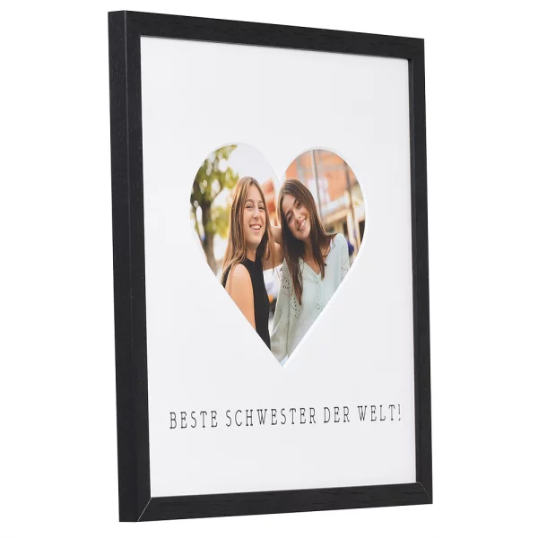 Bilderrahmen mit Herz-Passepartout & Text "Beste Schwester der Welt!" 30x30 cm | schwarz | Normalglas (2 mm)
