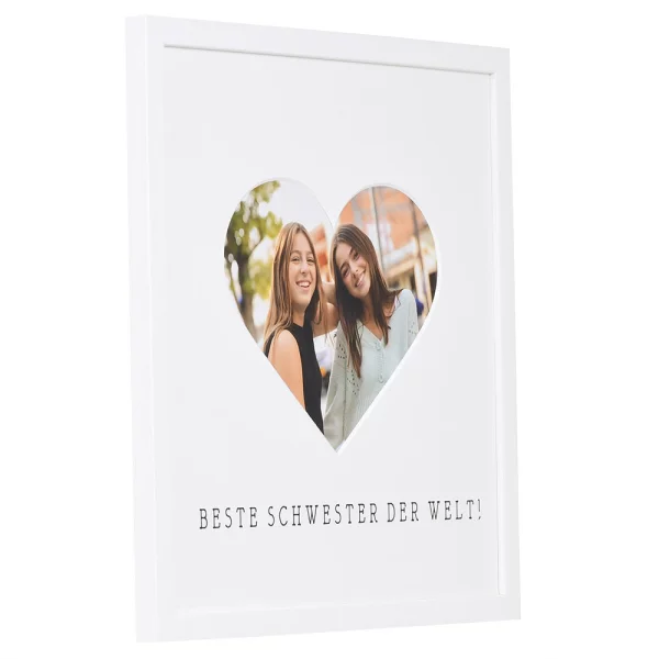Bilderrahmen mit Herz-Passepartout & Text "Beste Schwester der Welt!" 30x30 cm | weiß | Normalglas (2 mm)