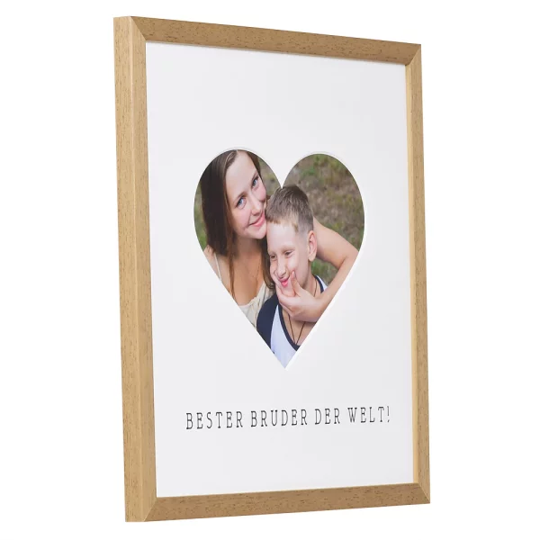 Bilderrahmen mit Herz-Passepartout & Text "Bester Bruder der Welt!" 30x30 cm | Eiche | Normalglas (2 mm)