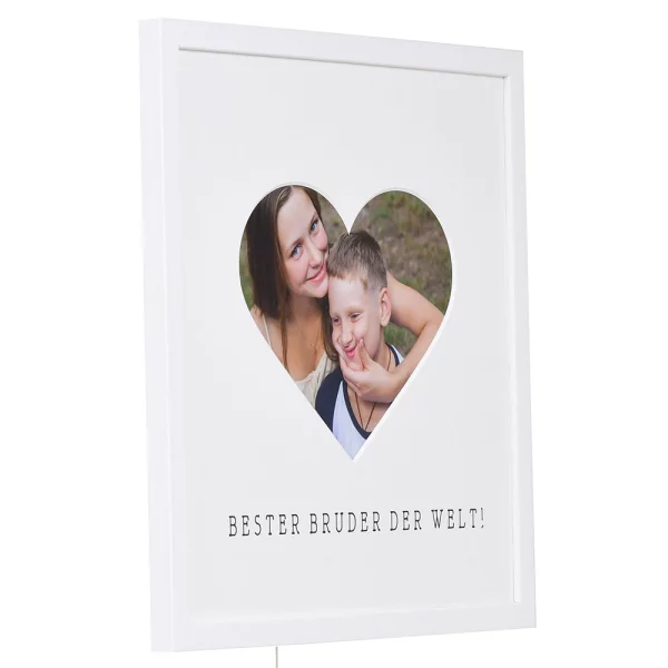 Bilderrahmen mit Herz-Passepartout & Text "Bester Bruder der Welt!" 30x30 cm | weiß | Normalglas (2 mm)