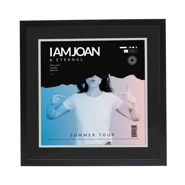 Cadre noir pour pochette de disque vinyle avec double passe-partout noir 40x40 cm | noir avec bord argenté | verre standard (2 mm)