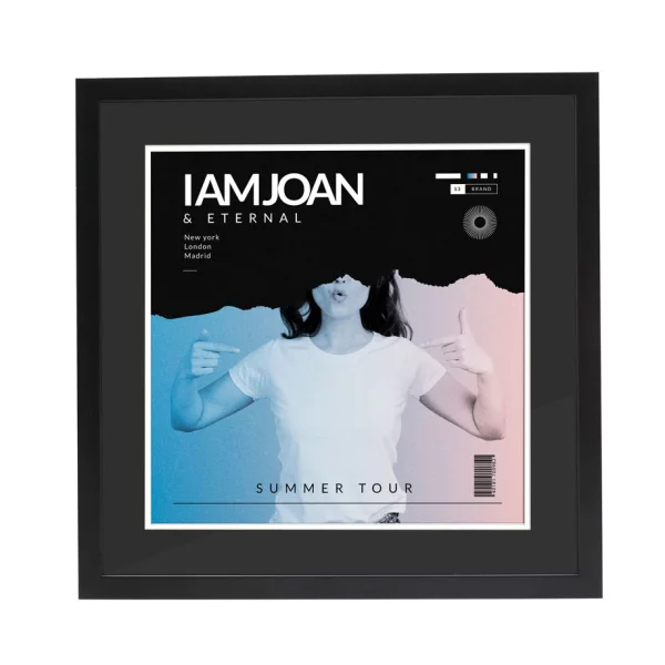 Cadre noir pour pochette de disque vinyle avec double passe-partout noir 40x40 cm | noir avec bord blanc | verre standard (2 mm)