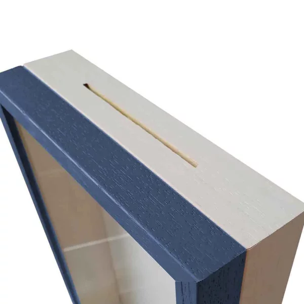 Cadre tirelire 20x20 cm | bleu avec boîte blanche | verre standard (2 mm)