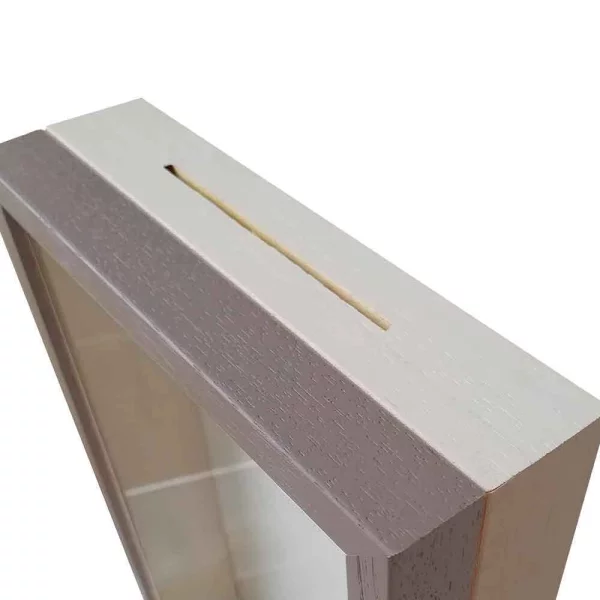 Spardosenrahmen 20x20 cm | Braun mit weißer Box | Normalglas (2 mm)