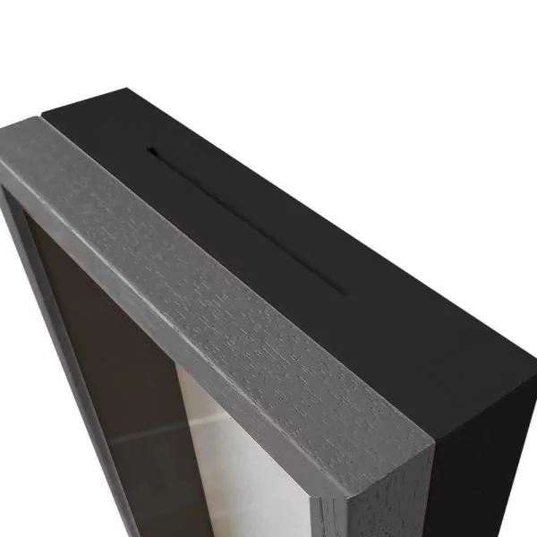 Spardosenrahmen 20x20 cm | Hellgrau mit schwarzer Box | Normalglas (2 mm)
