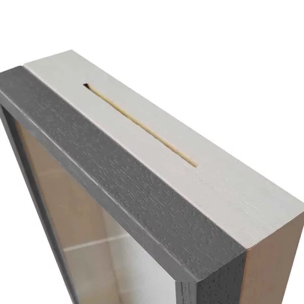 Cadre tirelire 20x20 cm | gris clair avec boîte blanche | verre standard (2 mm)