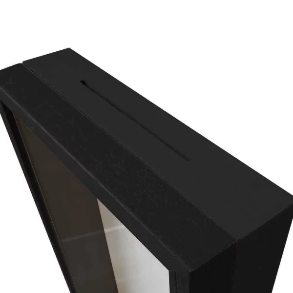 Spardosenrahmen 20x20 cm | Schwarz mit schwarzer Box | Normalglas (2 mm)