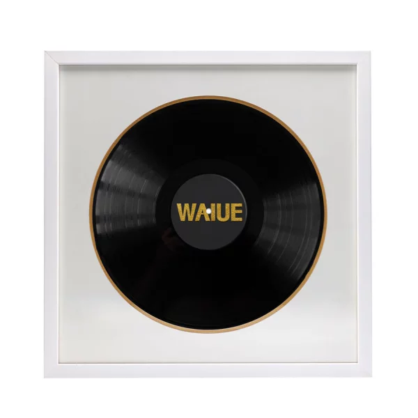 Cadre blanc pour disque vinyle avec double passe-partout blanc 40x40 cm | blanc avec bord en or | verre standard (2 mm)