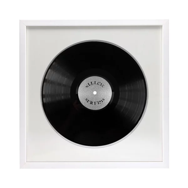 Cadre blanc pour disque vinyle avec double passe-partout blanc 40x40 cm | blanc avec bord en argent | verre standard (2 mm)