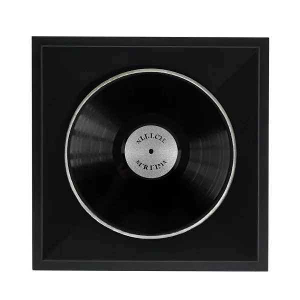Cadre noir pour disque vinyle avec double passe-partout noir 40x40 cm | noir avec bord argenté | verre standard (2 mm)