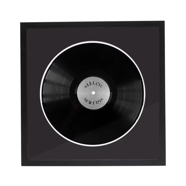 Cadre noir pour disque vinyle avec double passe-partout noir 40x40 cm | noir avec bord blanc | verre standard (2 mm)