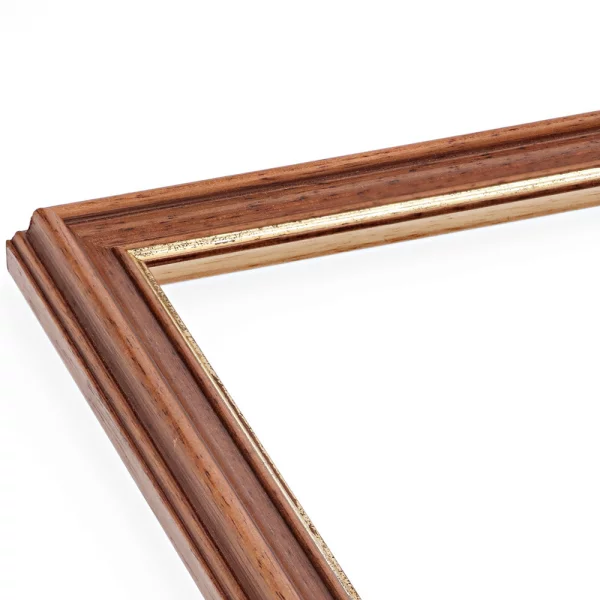 Holzrahmen Horgen nach Maß Nussbaum mit Goldkante | Normalglas (2 mm)