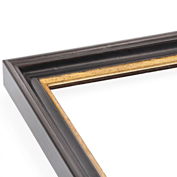 Barockrahmen Littau 50x70 cm | Anthrazit-Schwarz mit Gold, handgrundiert | Normalglas (2 mm)