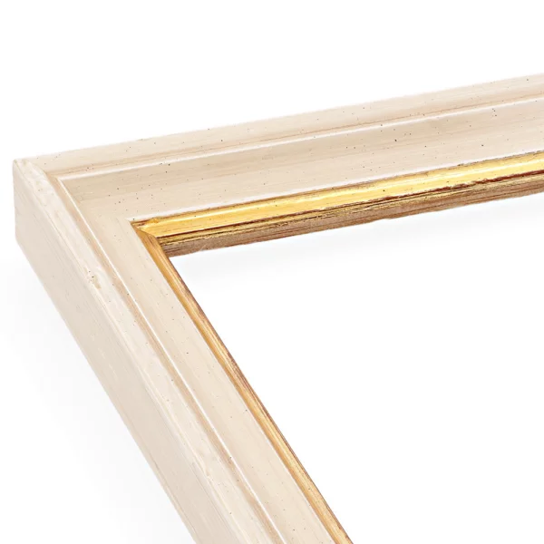 Barockrahmen Littau nach Mass elfenbein, vorne gold, handgrundiert | Normalglas (2 mm)