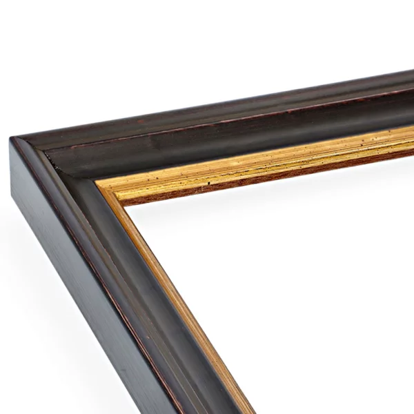 Barockrahmen Littau nach Mass Kasseler Braun, vorne Gold | Normalglas (2 mm)