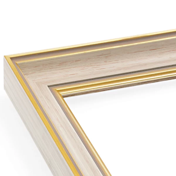 Barockrahmen Steffisburg 40x50 cm | elfenbein rostfarben geflammt, Kante und oben hellgold, blaugrau patiniert | Normalglas (2 mm)