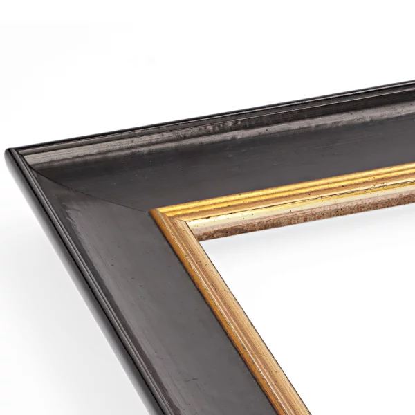 Barockrahmen Spiez nach Maß Anthrazit-Schwarz mit Gold, handgrundiert | Normalglas (2 mm)