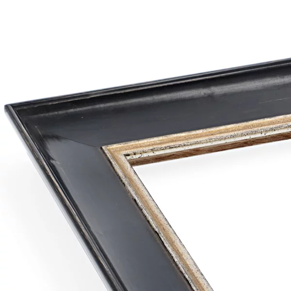 Barockrahmen Spiez nach Maß Anthrazit-Schwarz, vorne Silber, handgrundiert | Normalglas (2 mm)