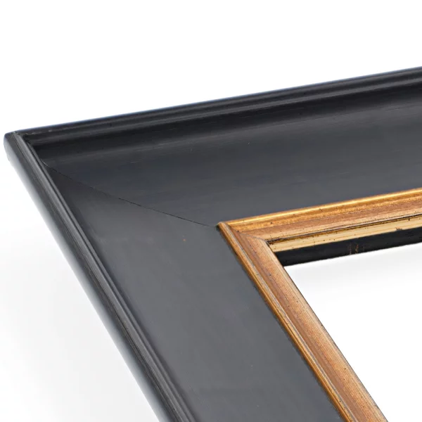 Barockrahmen Aarburg 60x80 cm | Anthrazit-Schwarz mit Gold, handgrundiert | Museumsglas UV 92 entspiegelt