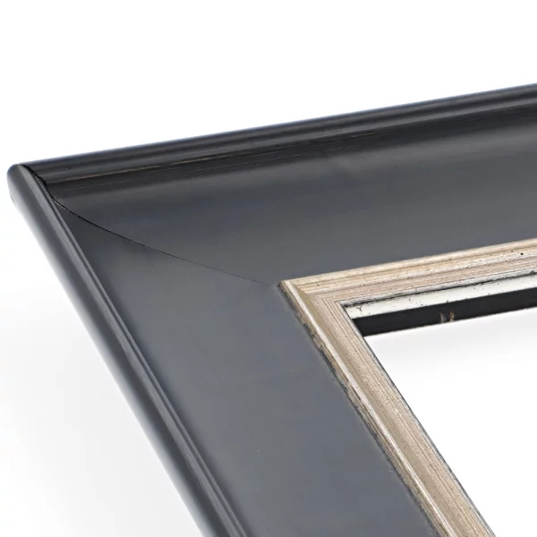 Barockrahmen Aarburg 59,4x84,1 cm (A1) | Anthrazit-Schwarz mit Silber, handgrundiert | Normalglas (2 mm)