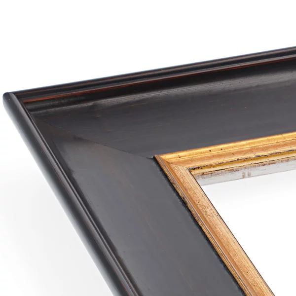 Barockrahmen Aarburg nach Maß Kasseler Braun, vorne Gold | Museumsglas UV 92 entspiegelt