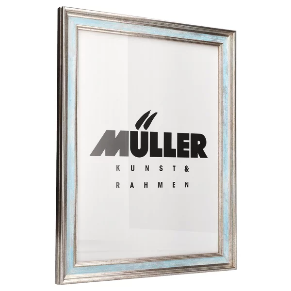 Cadre en bois Brême 18x24 cm | or blanc - bleu | verre standard (2 mm)