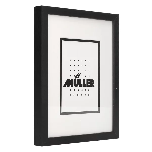Holz-Bilderrahmen für Postkarten (10x15 cm) Schwarz, inkl. Passepartout 18x24 cm (10x15 cm) | Schwarz + Passepartout schwarz+weiß | Normalglas (2 mm)