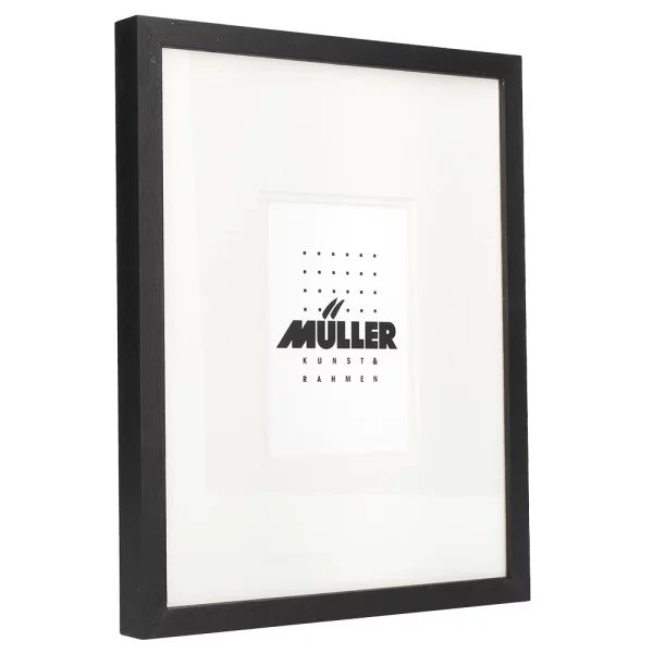 Cadre en bois pour cartes postales (10x15 cm), avec passe-partout 24x30 cm (10x15 cm) | noir + passe-partout 2x blanc | verre standard (2 mm)
