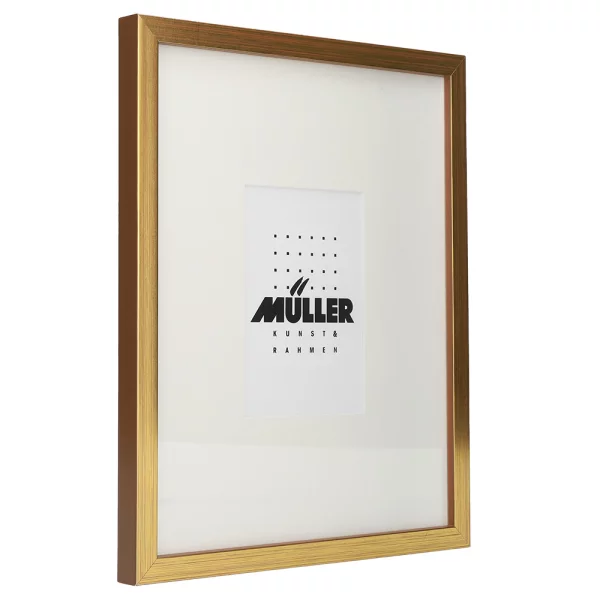 Holz-Bilderrahmen für Postkarten (10x15 cm) Gold, inkl. Passepartout 24x30 cm (10x15 cm) | Gold + Passepartout schwarz+weiß | Normalglas (2 mm)