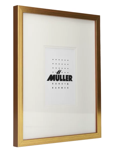 Holz-Bilderrahmen für Postkarten (10x15 cm) Gold, inkl. Passepartout 24x30 cm (10x15 cm) | Gold + Passepartout 2x weiß | Normalglas (2 mm)